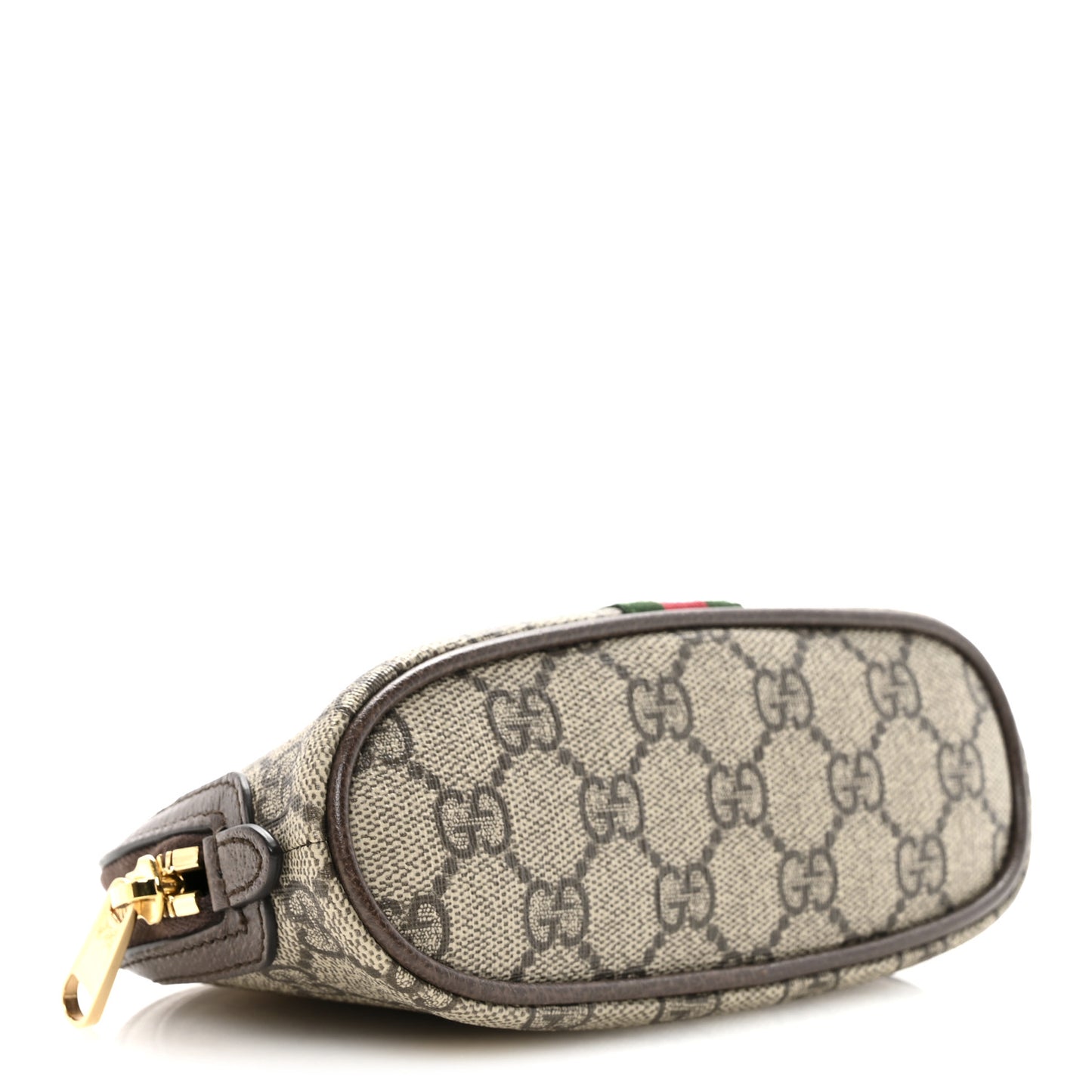 GG Supreme Monogram Textured Calfskin Web Medium Ophidia Cosmetic Case Beige Ebony New Acero