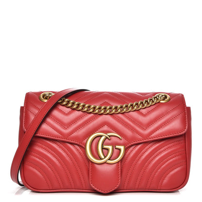 Gucci Calfskin Matelasse Small GG Marmont Shoulder Bag Hibiscus Red 1 of 8