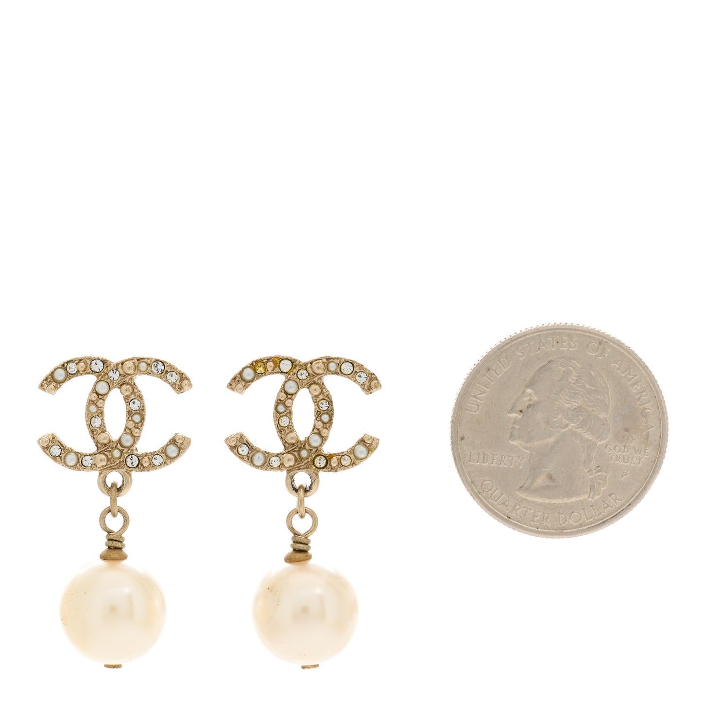 Crystal Pearl CC Drop Earrings Gold