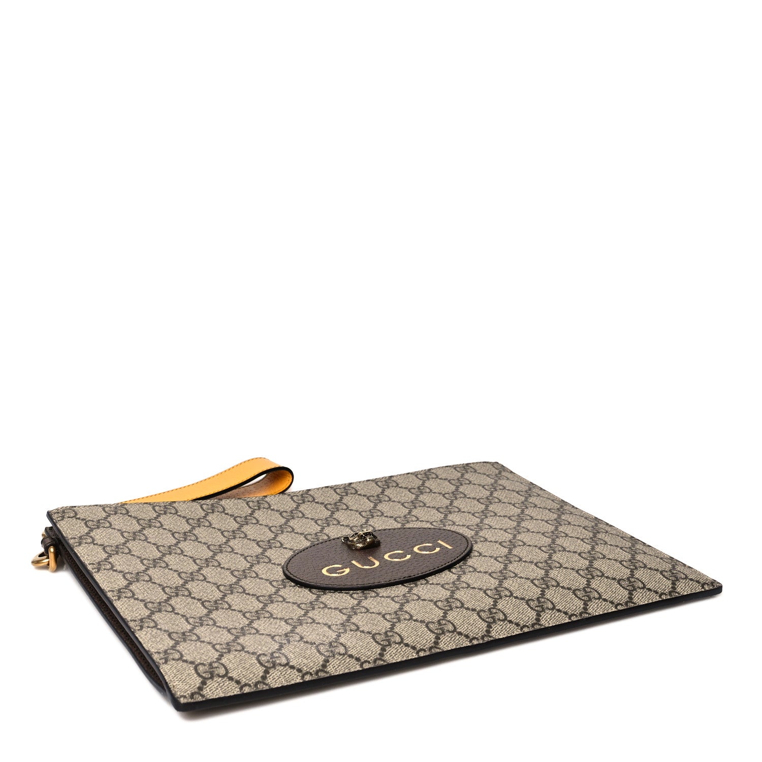 Gucci GG Supreme Monogram Neo Vintage Zip Wristlet Pouch Beige New Acero Crop 5 of 9