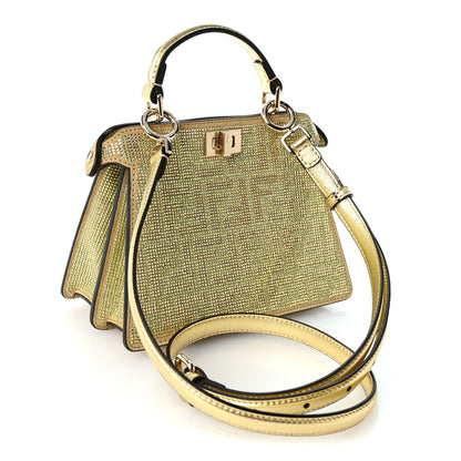 Fendi Iridescent Crystal Vitello Laminato Suede FF Petite Peekaboo I SEE U Satchel Platino 3 of 10
