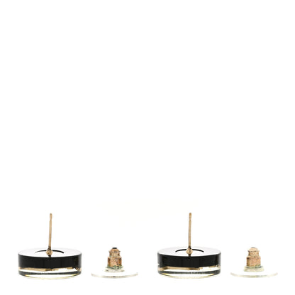 Chanel Crystal Resin Spoon Brasserie CC Stud Earrings Black White 4 of 6