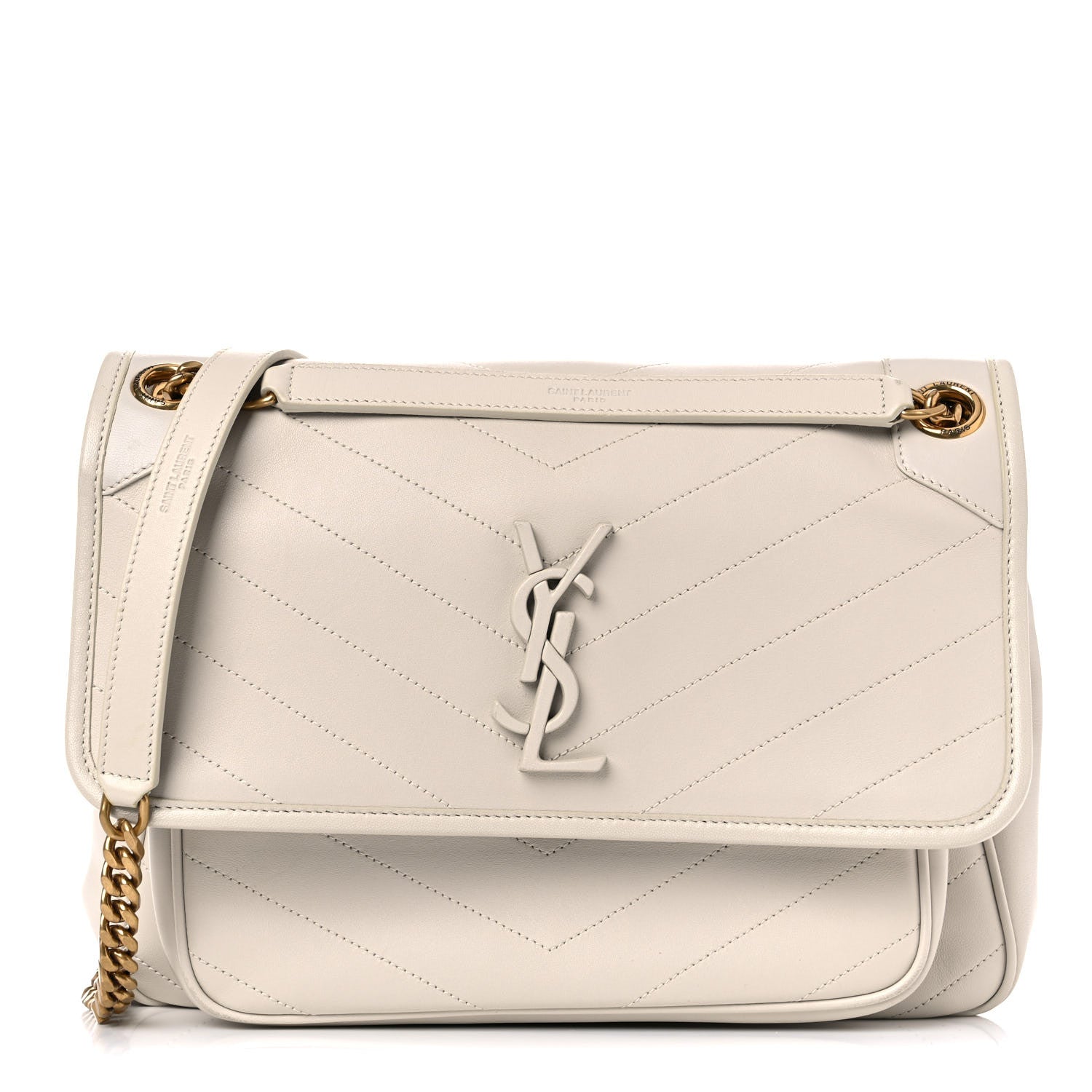 Saint Laurent Lambskin Matelasse Monogram Medium Niki Chain Satchel Ivory 1 of 16