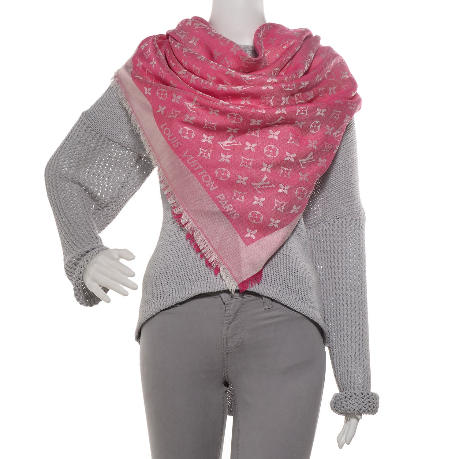 Louis Vuitton Silk Wool Monogram Denim Shawl Pivoine 2 of 5