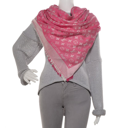 Louis Vuitton Silk Wool Monogram Denim Shawl Pivoine 2 of 5