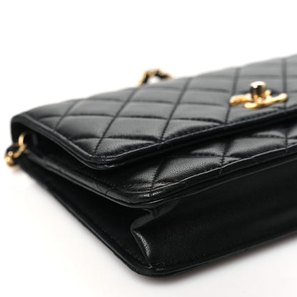 Chanel Lambskin Quilted CC Pearl Crush Wallet on Chain WOC Black 10 of 12