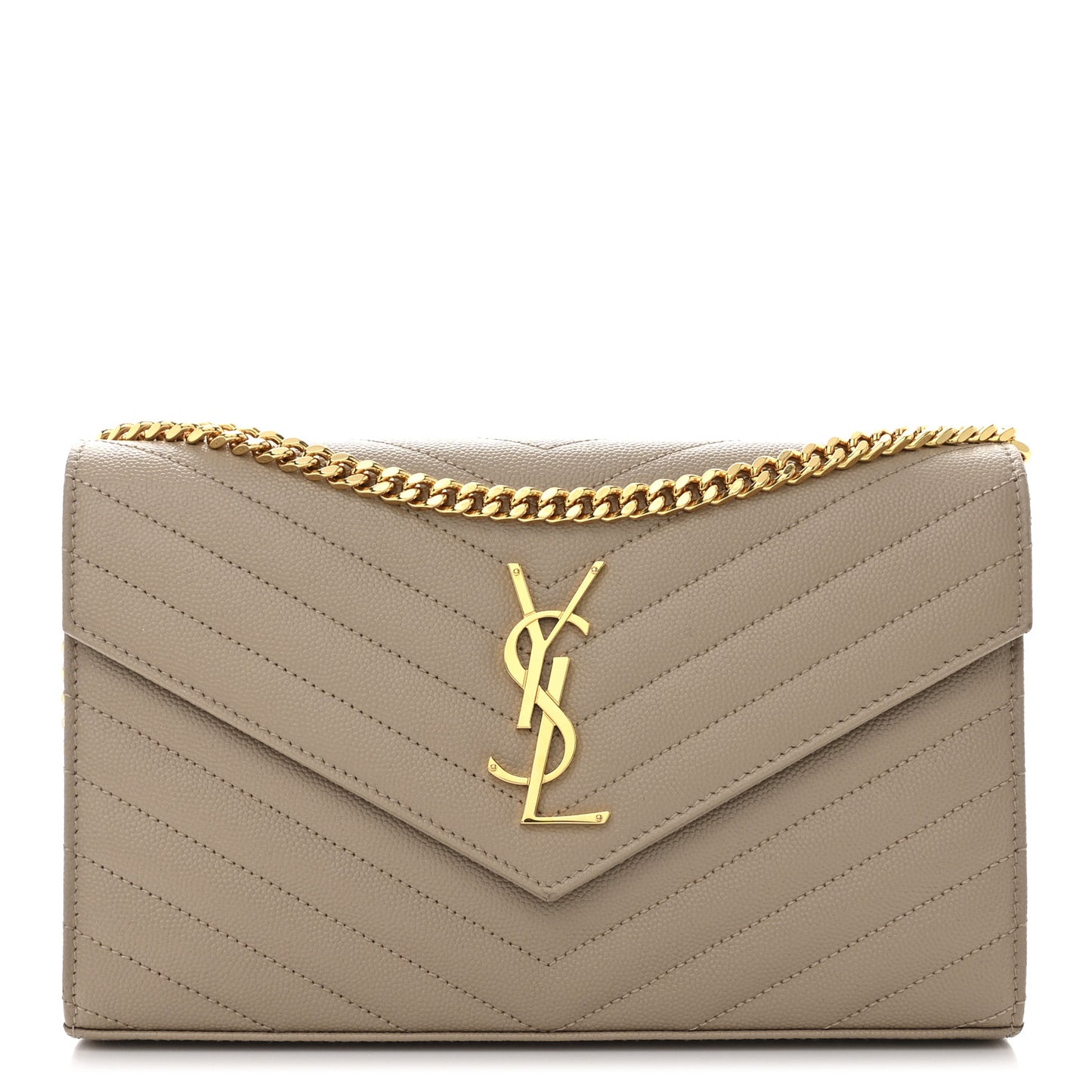 Grain De Poudre Matelasse Chevron Monogram Chain Wallet Nude Powder