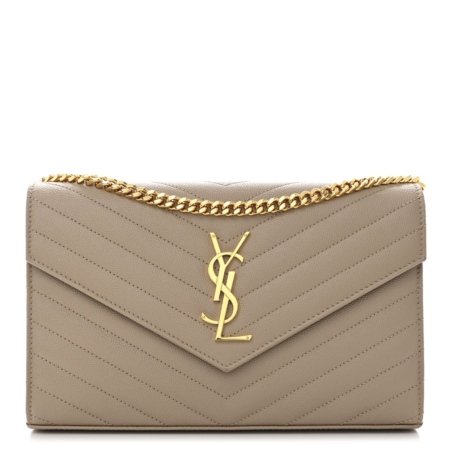 Saint Laurent Grain De Poudre Matelasse Chevron Monogram Chain Wallet Nude Powder 1 of 12