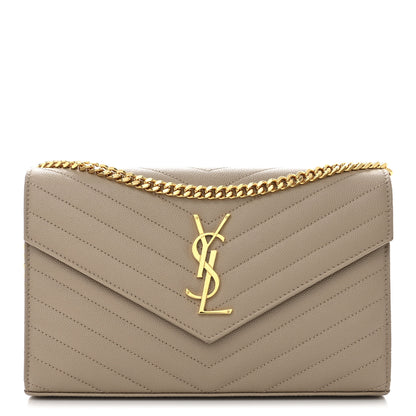 Saint Laurent Grain De Poudre Matelasse Chevron Monogram Chain Wallet Nude Powder 1 of 12
