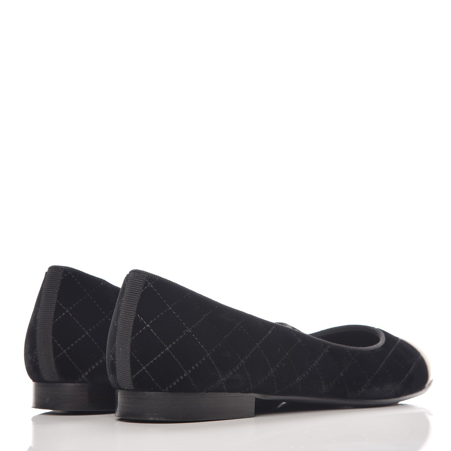 Velvet Lambskin Cap Toe Ballerina Flats 36.5 Black