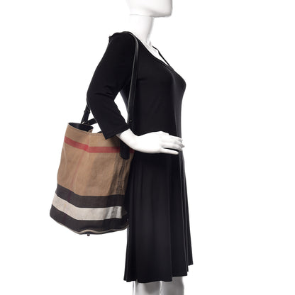 Burberry Canvas Mega Check Medium Ashby Hobo Black 2 of 32