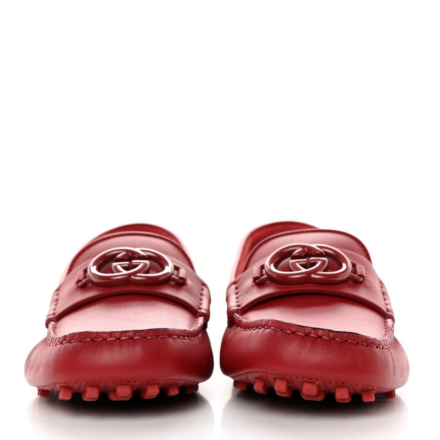 Gucci Soft Clove Calfskin Monochrome Mens Interlocking G Driver Loafers 8 Red 2 of 13