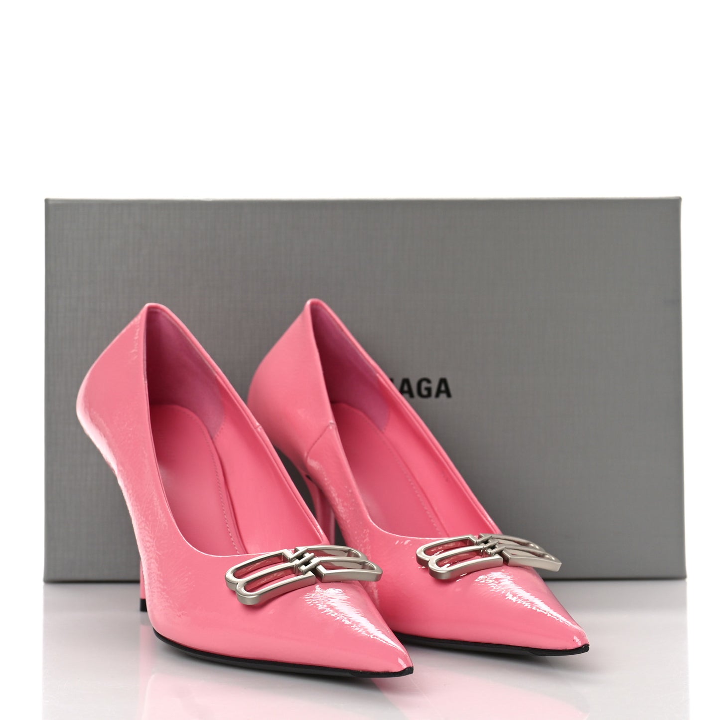 Shiny Calfskin BB Square Knife 80mm Pumps 37 Sweet Pink