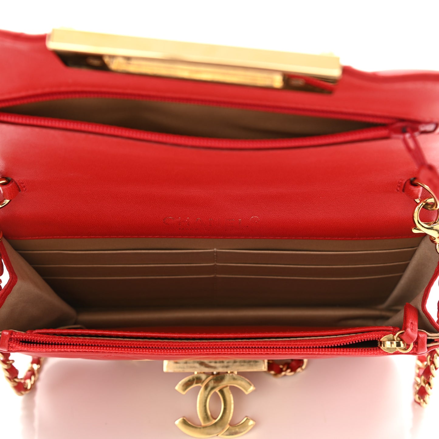 Lambskin Quilted Golden Class Wallet on Chain WOC Red