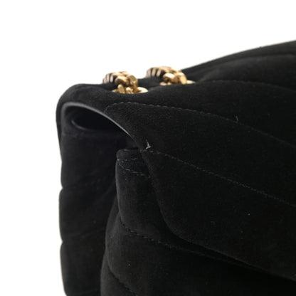 Saint Laurent Suede Calfskin Y Quilted Monogram Small Loulou Chain Satchel Black 11 of 12