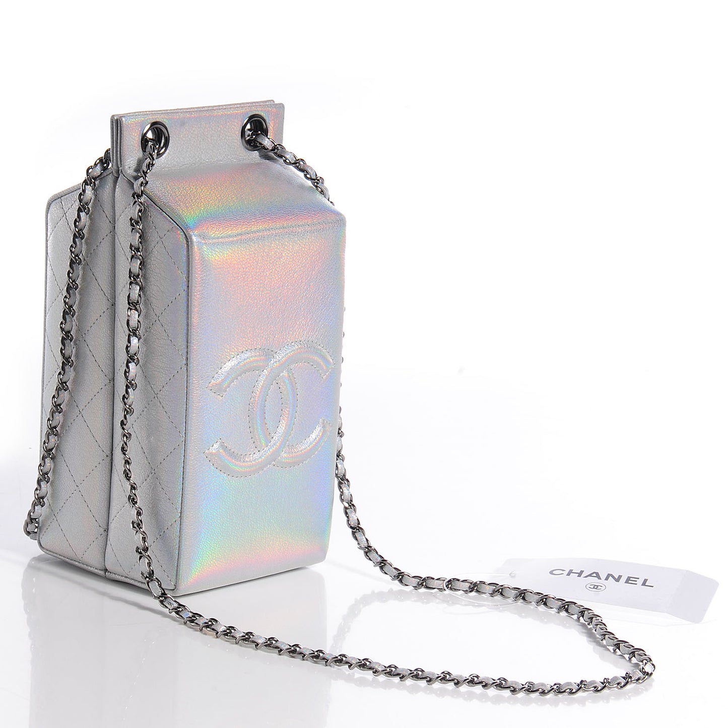 Metallic Goatskin Lait de Coco Milk Carton Bag Silver