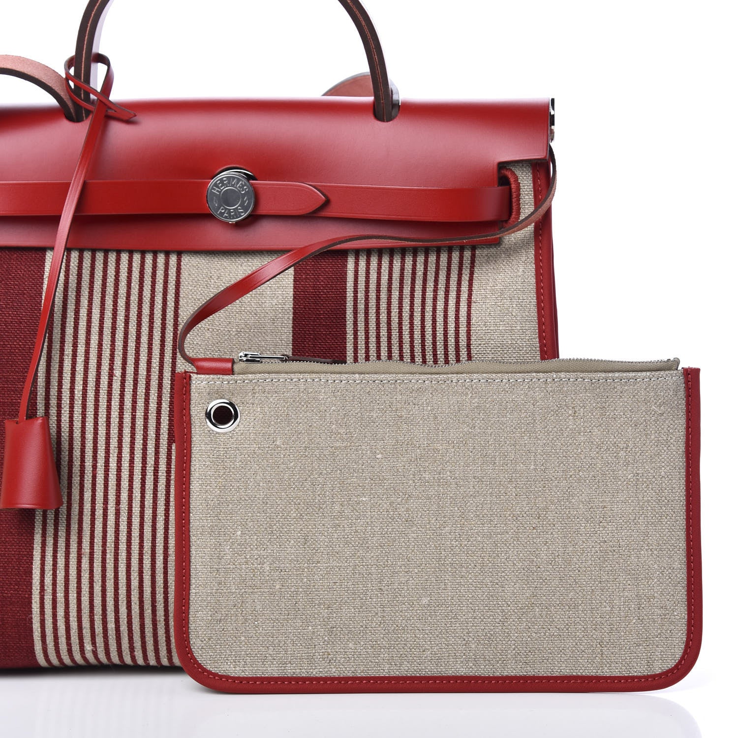 Hermes Vache Hunter Toile H Vibration Herbag Zip 31 PM Bordeaux Ficelle Rouge Piment 9 of 14