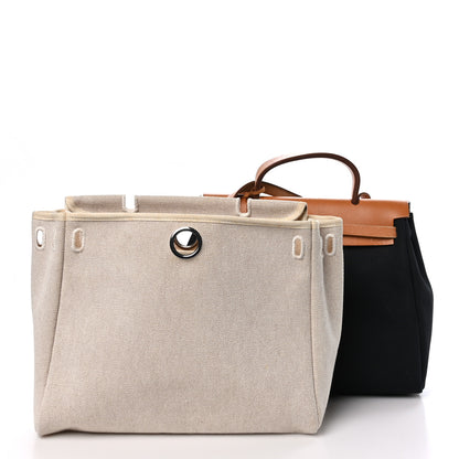 Hermes Toile Vache Calfskin Herbag 30 PM Black Natural 5 of 23