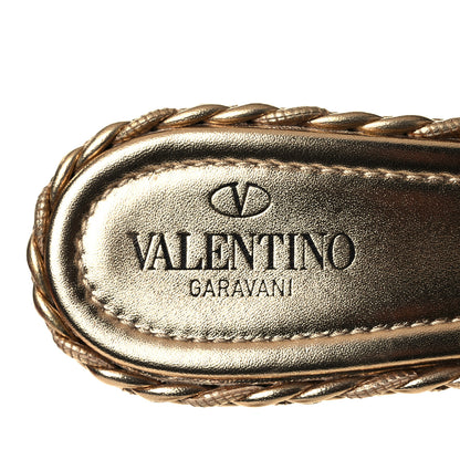 Valentino Garavani Metallic Nappa Woven Roman Stud 65mm Mule Sandals 41 Star Gold 7 of 9