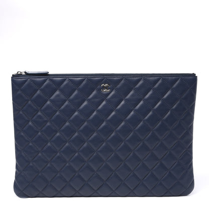 Chanel Lambskin Quilted Large Cosmetic Case Navy 1 of 10