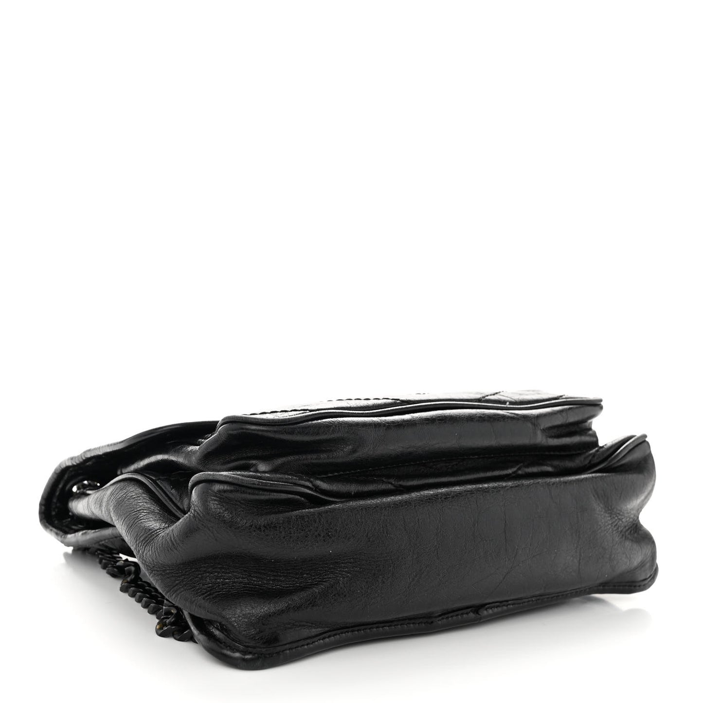 Crinkled Calfskin Matelasse Monogram Medium Niki Chain Satchel Black