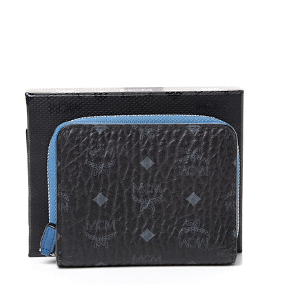 MCM Visetos Mini Zip Around Wallet Black Blue 10 of 10