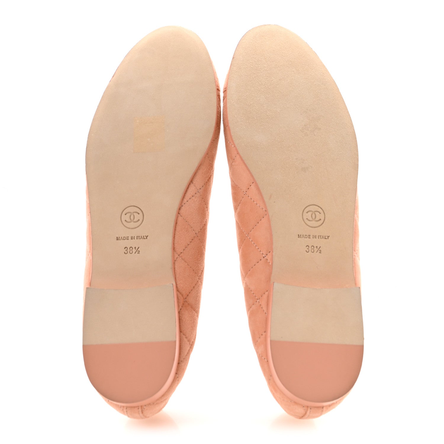 Chanel Suede Kidskin Quilted Cap Toe CC Ballerina Flats 38.5 Light Orange 6 of 10