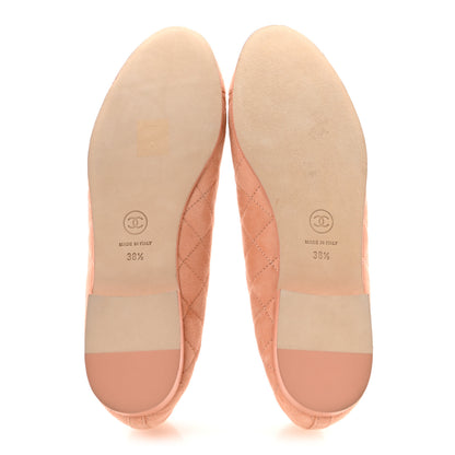 Chanel Suede Kidskin Quilted Cap Toe CC Ballerina Flats 38.5 Light Orange 6 of 10