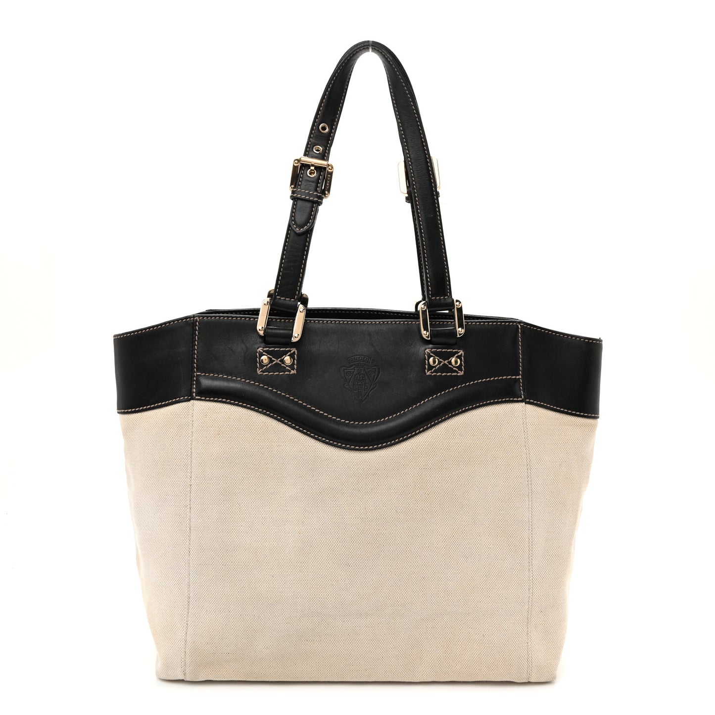 Calfskin Canvas Tote Black White
