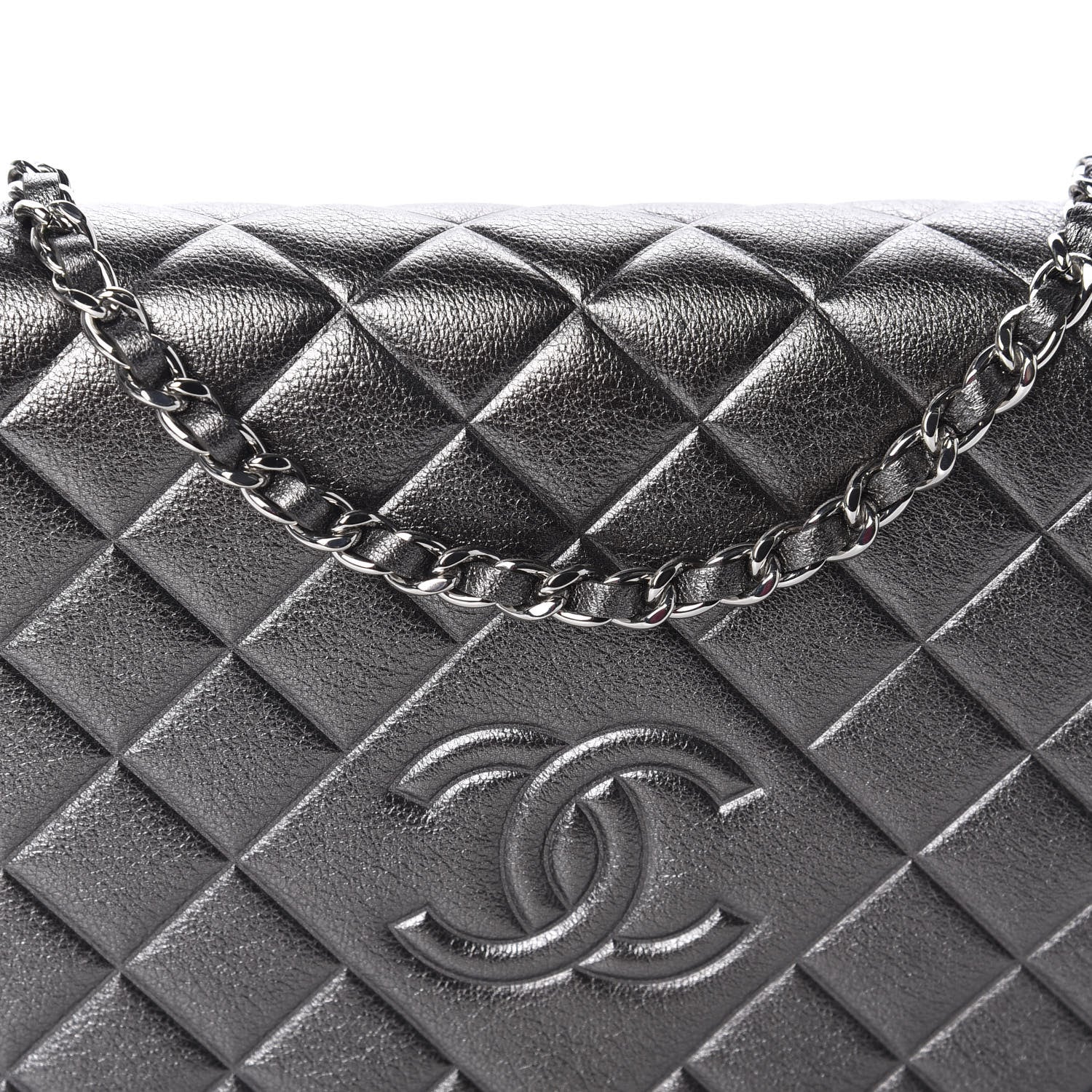 Chanel Metallic Goatskin Quilted Diamond CC Wallet On Chain WOC Pewter 12 of 12