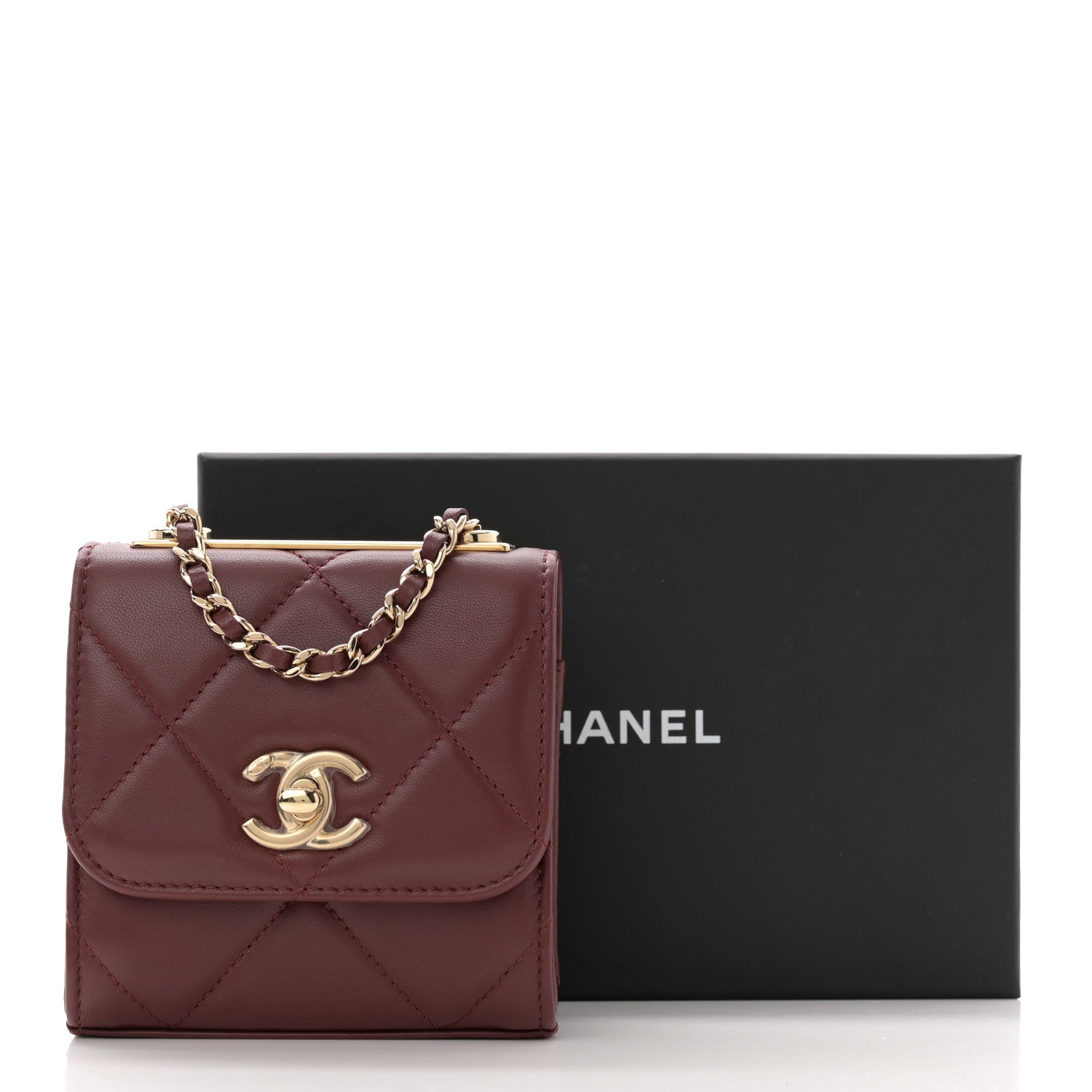 Chanel Lambskin Quilted Mini Trendy CC Clutch With Chain Burgundy 12 of 12