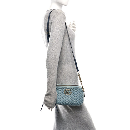 Gucci Denim Matelasse Small Pearly GG Marmont Chain Shoulder Bag Blue 2 of 10