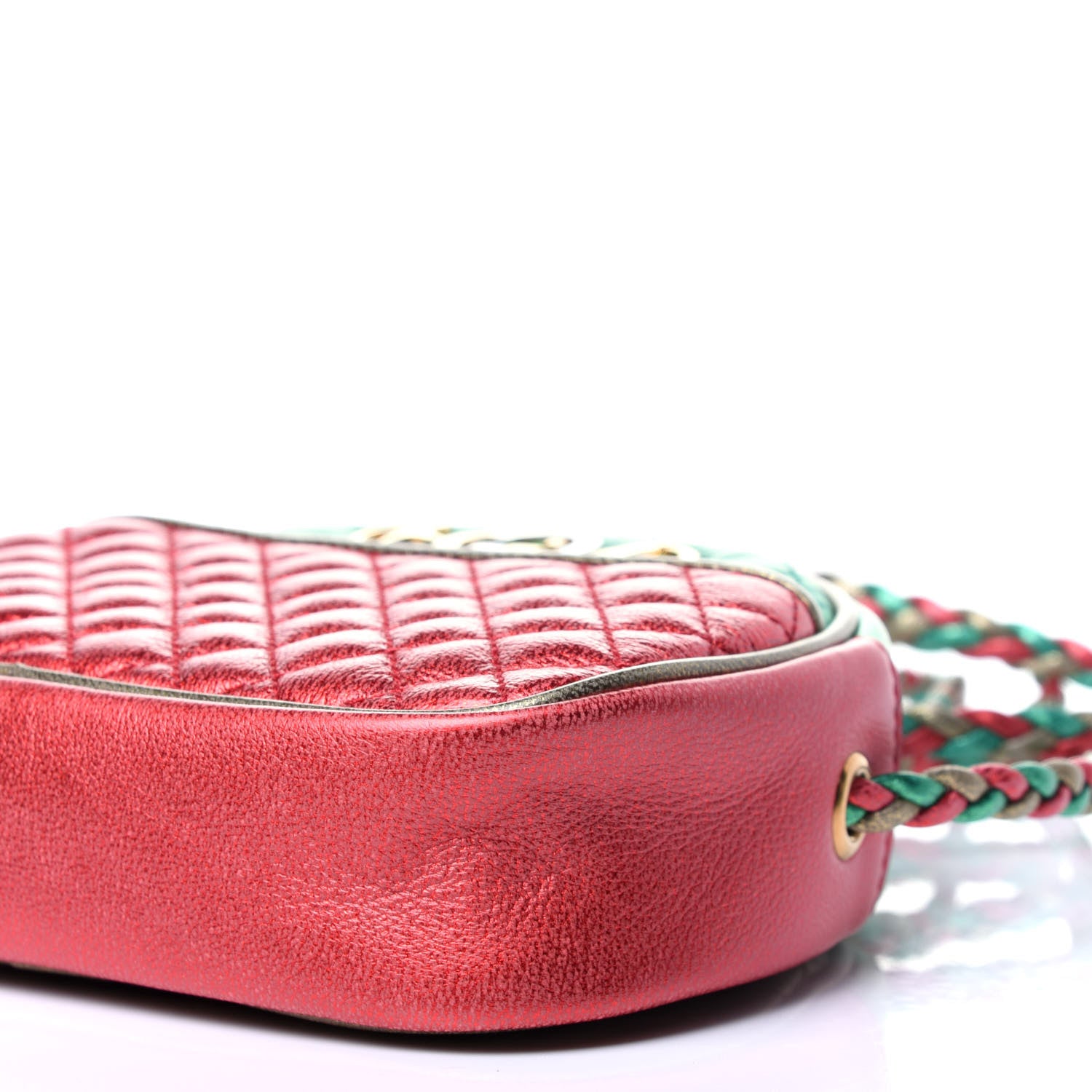 Gucci Laminated Nappa Trapuntata Mini Zumi Dome Shoulder Bag Rosso Jasmine Green Rame 7 of 13