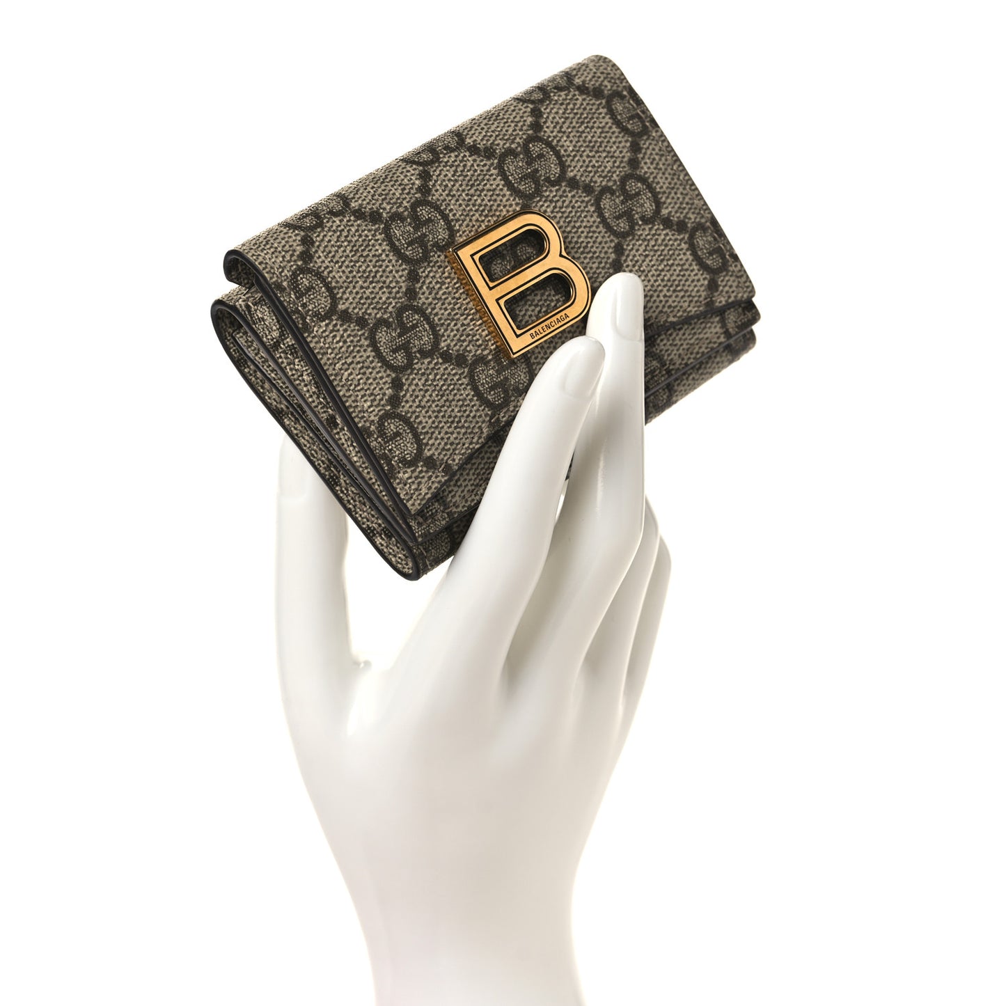 X BALENCIAGA GG Supreme Monogram Card Case Wallet Beige Ebony