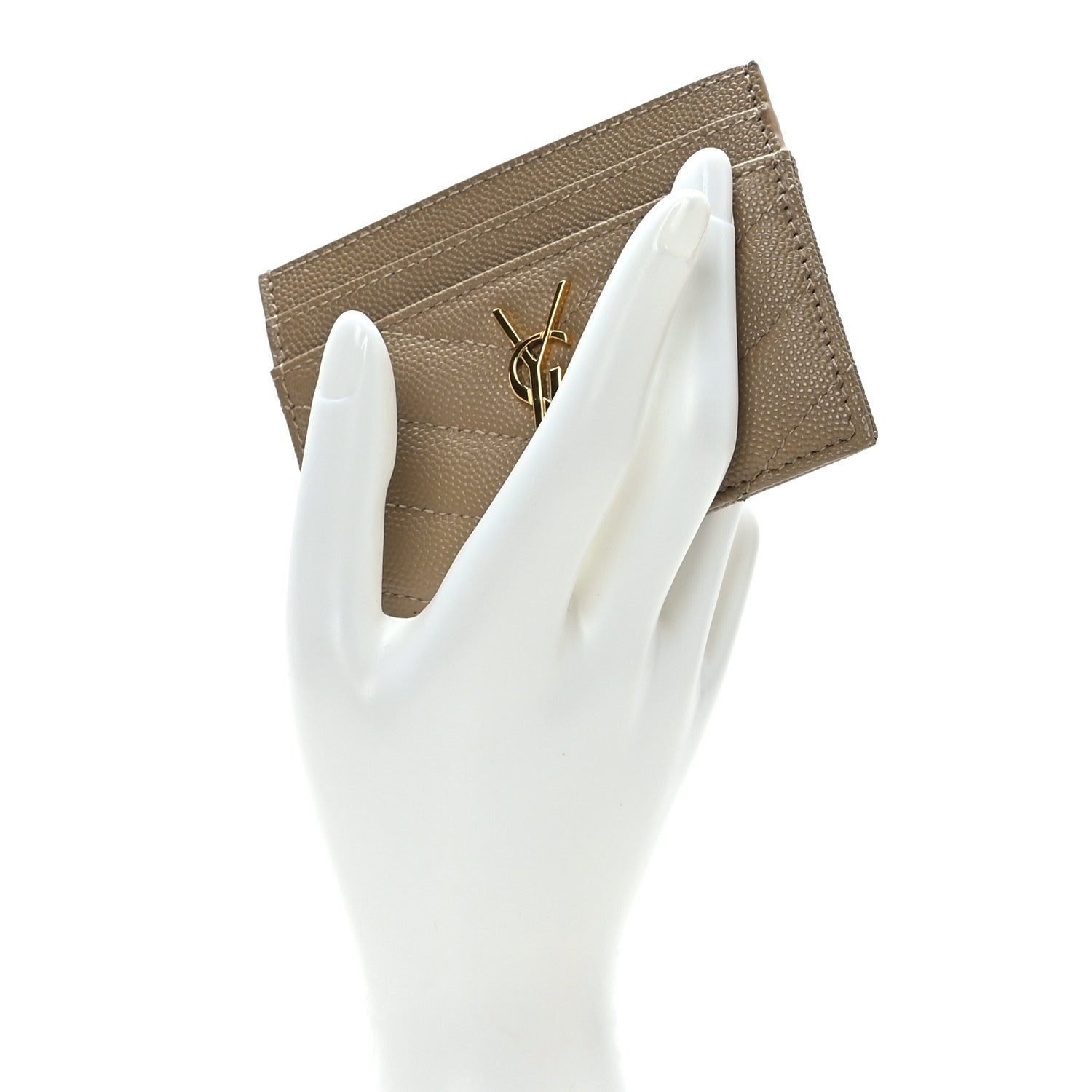 Saint Laurent Grain De Poudre Matelasse Chevron Monogram Credit Card Case Cork 2 of 6