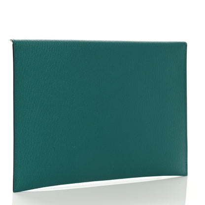 Hermes Chevre Mysore Envelope Trio Wallet Bleu Paon Lime Canopee 4 of 8