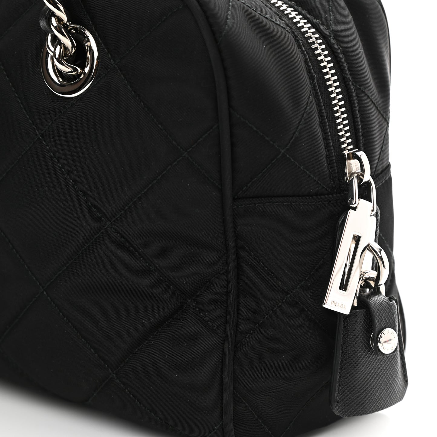 Nylon Tessuto Impuntu Quilted Shoulder Bag Black