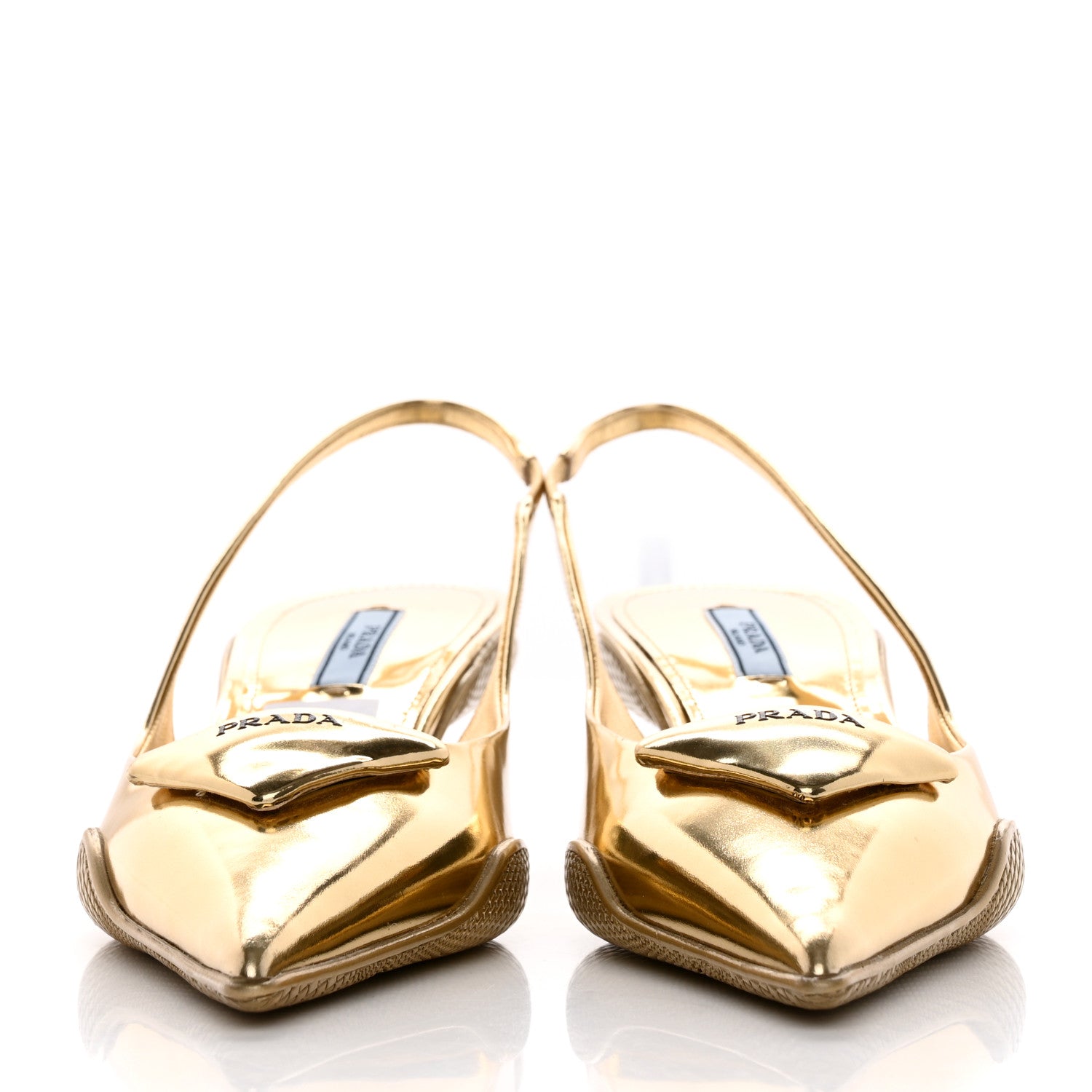Prada Spazzolato Triangle Logo Pointed Toe 45mm Slingback Pumps 36 Platino 2 of 12