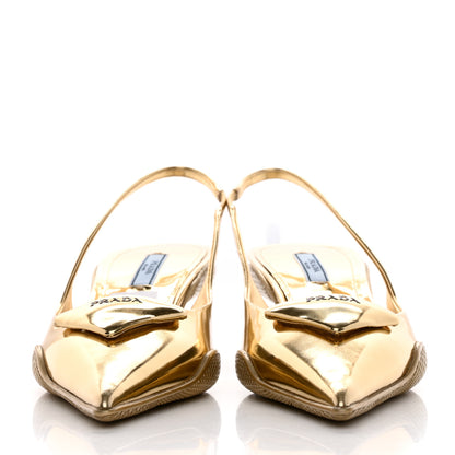 Prada Spazzolato Triangle Logo Pointed Toe 45mm Slingback Pumps 36 Platino 2 of 12