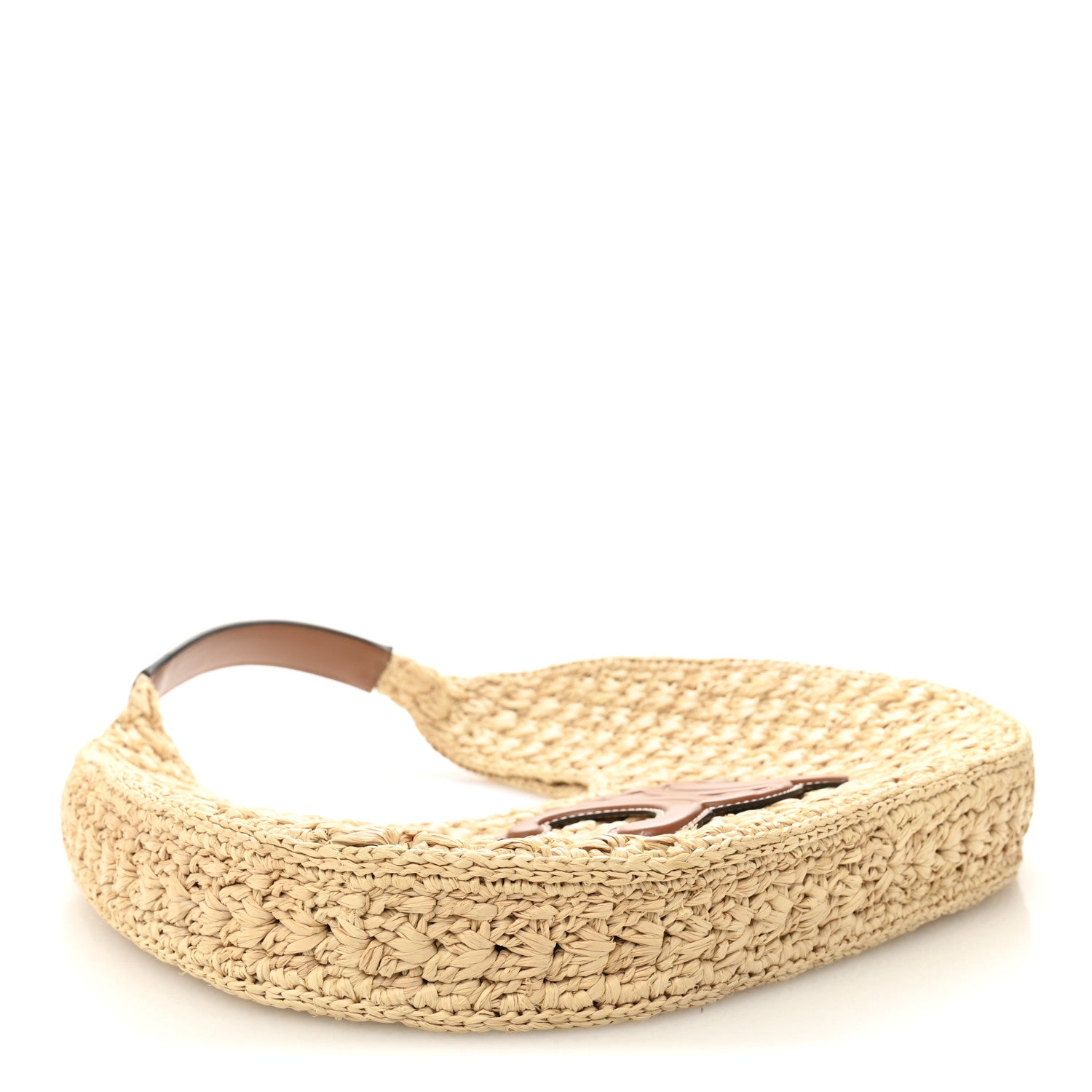 Celine Raffia Calfskin Triomphe Panier Hobo Bag Natural Tan 4 of 10