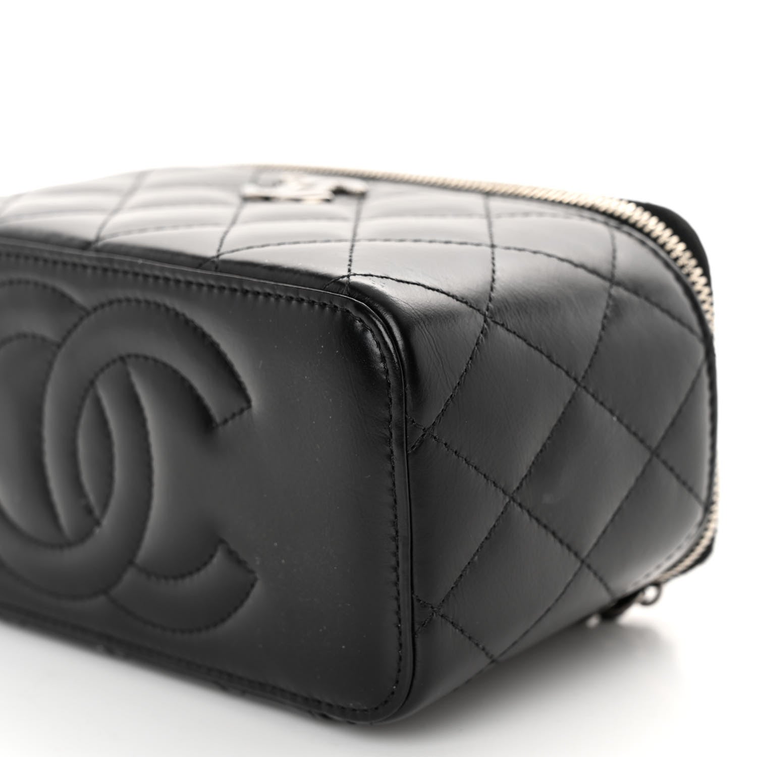 Chanel Shiny Crumpled Calfskin Crystal Quilted Precious Handle Vanity Case With Chain Black 10 of 11