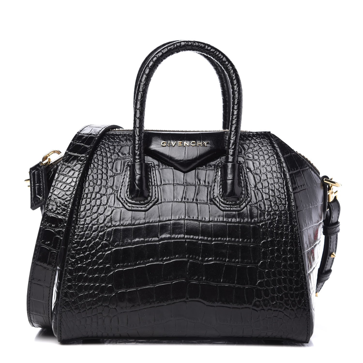 Givenchy Calfskin Crocodile Embossed Mini Antigona Black 1 of 10