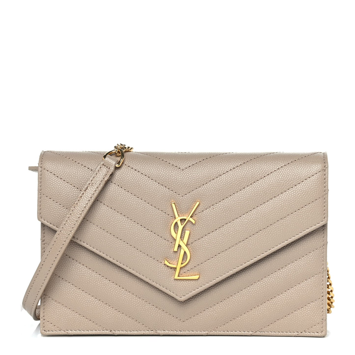 Grain De Poudre Matelasse Chevron Monogram Envelope Chain Wallet Taupe