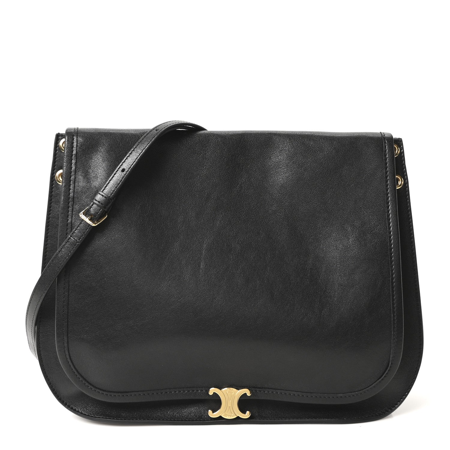 Celine Shiny Lambskin Soft Triomphe Besace Bag Black 1 of 9