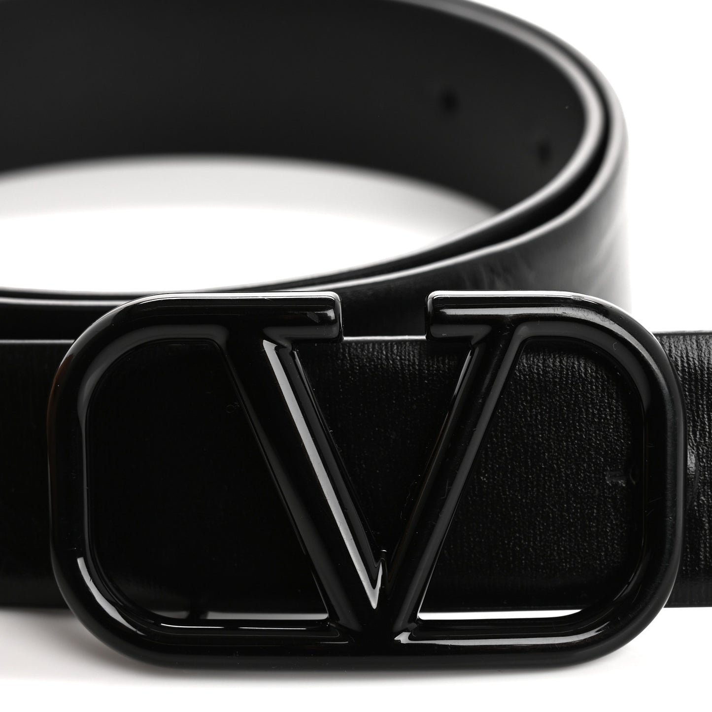 Glossy Calfskin Monochrome VLogo Belt 80 32 Black