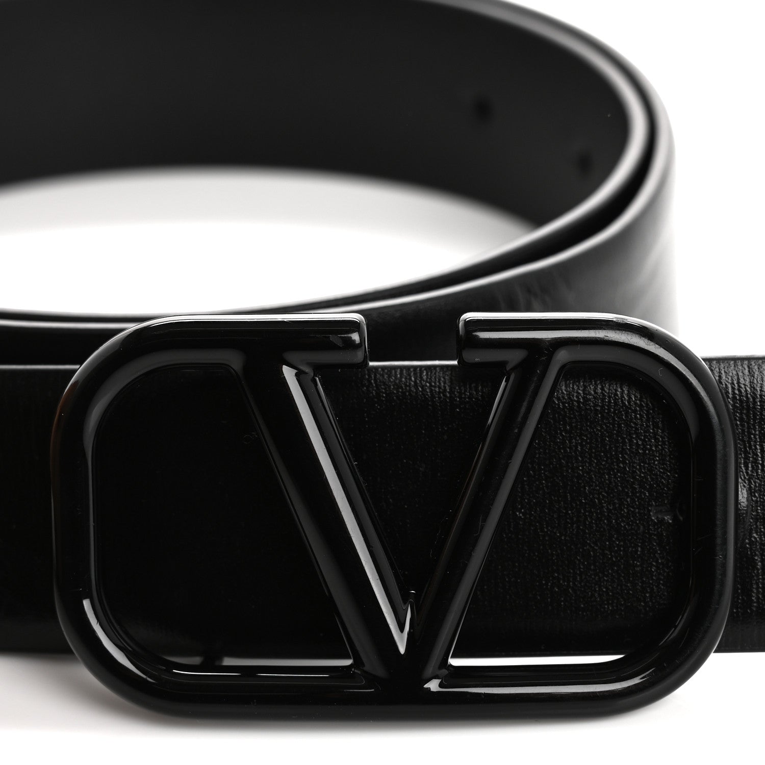 Valentino Garavani Glossy Calfskin Monochrome VLogo Belt 80 32 Black 6 of 7