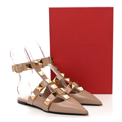 Valentino Garavani Calfskin Roman Stud Ankle Strap Flat Mules 38.5 Rose Cannelle 10 of 10