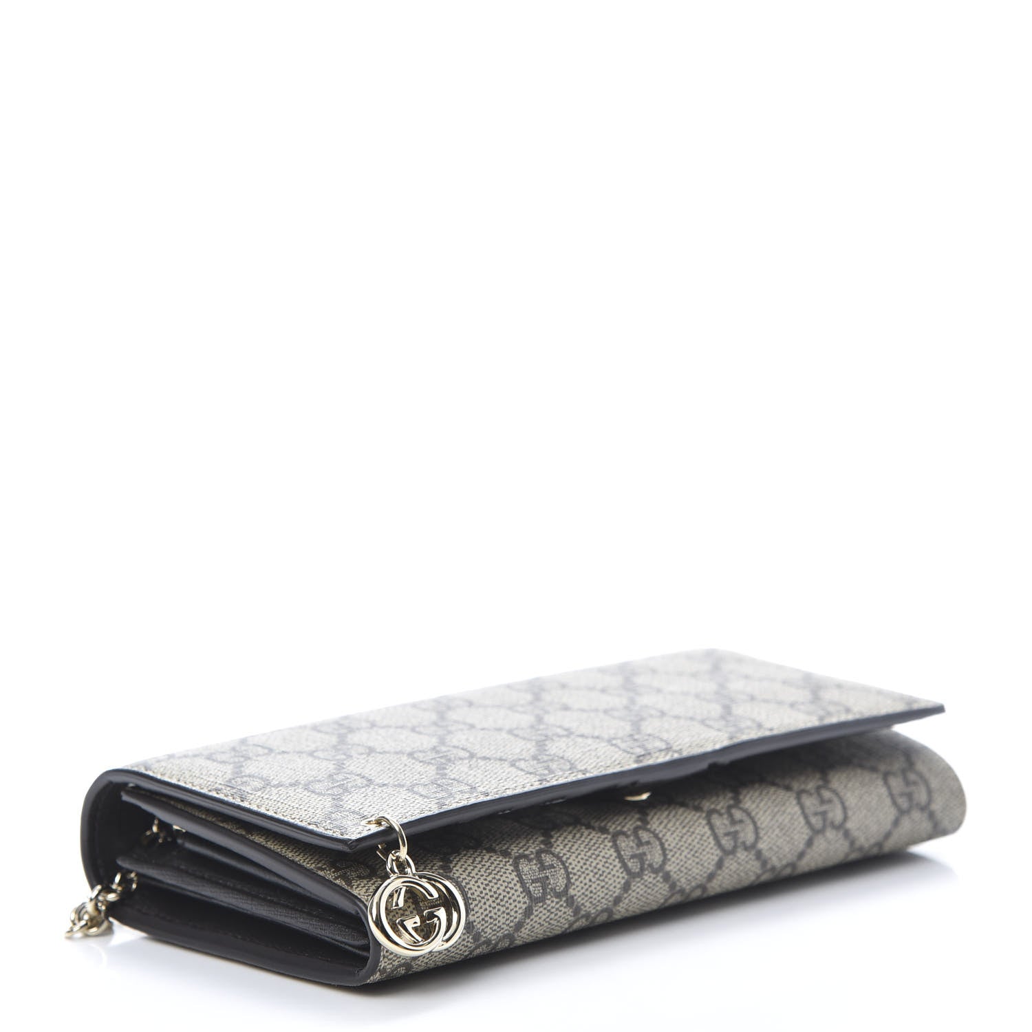 Gucci GG Supreme Monogram GG Pierce Chain Clutch Wallet Beige Ebony Black 4 of 11