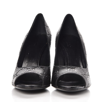 Gucci Guccissima Peep Toe Pumps 37.5 Black 2 of 12