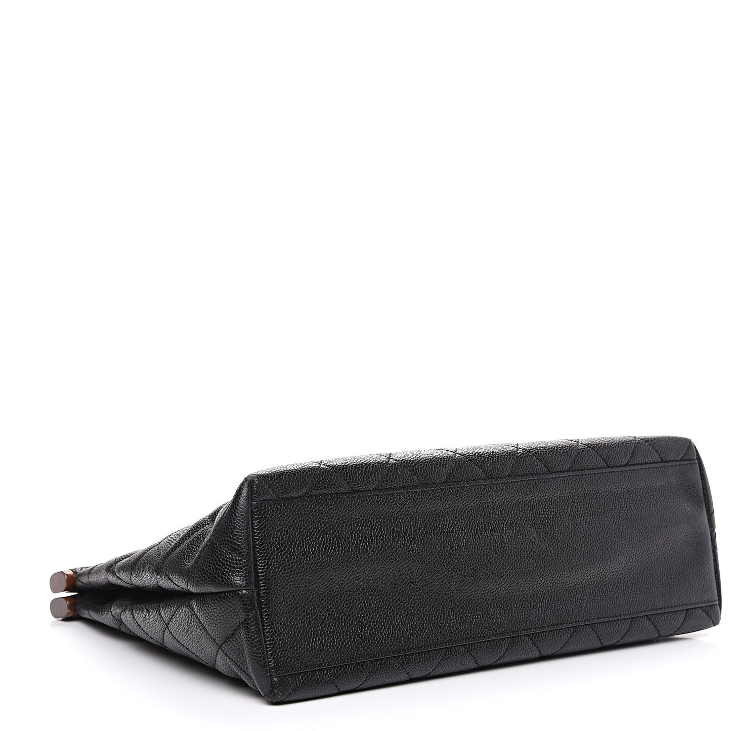 Caviar Quilted Wood Handle Tote Black